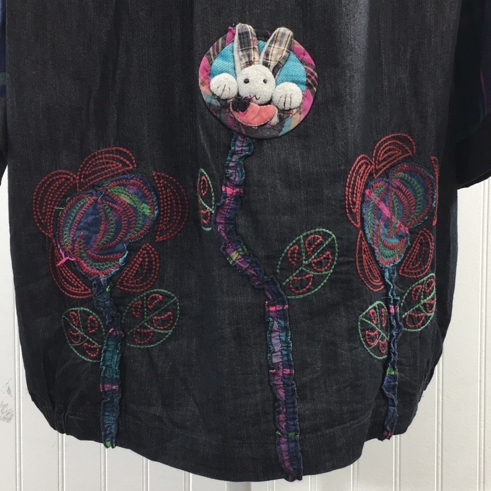 Midoulang Black Plaid Bunny Patch Hooded Jacket Art to wear artsy funky novelty